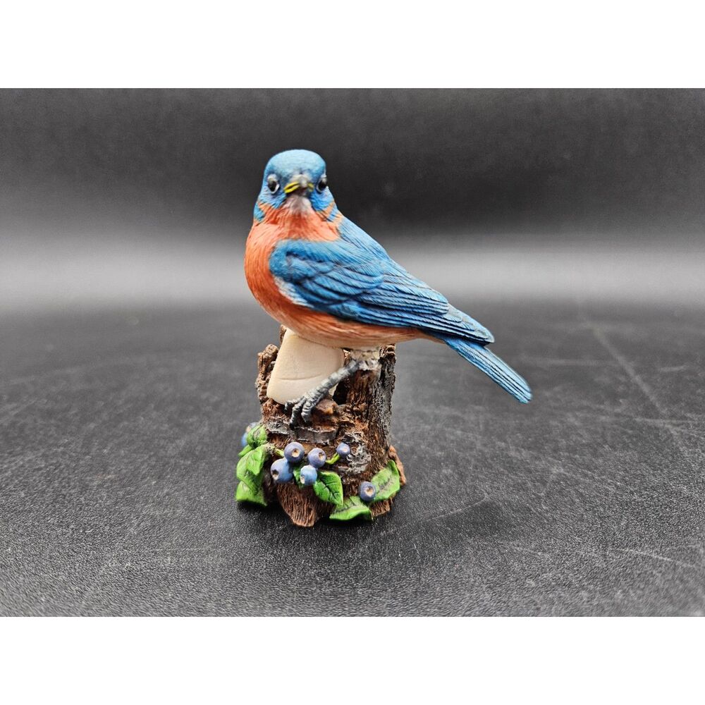 Bluebird and Blueberries Resin Figurine 3" Bluebird on a Branch w/ Blueberries